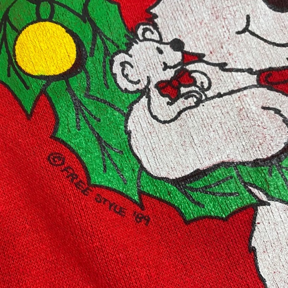 Vintage 80s Cat Christmas Red Crew Neck Sweatshirt - Picture 7 of 12